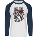 Less Talk More Chalk Funny 9-Ball Pool Mens L/S Baseball T-Shirt White/Navy Blue