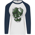 Gym Green Torso Ripped Muscles Effect Mens L/S Baseball T-Shirt White/Navy Blue