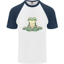 Yoga Frog Meditation Mens S/S Baseball T-Shirt White/Navy Blue