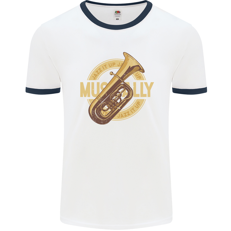 Tuba Brass Musical Instrument Jazz Mens Ringer T-Shirt White/Navy Blue