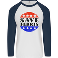 Save Ferris Distressed Mens L/S Baseball T-Shirt White/Navy Blue