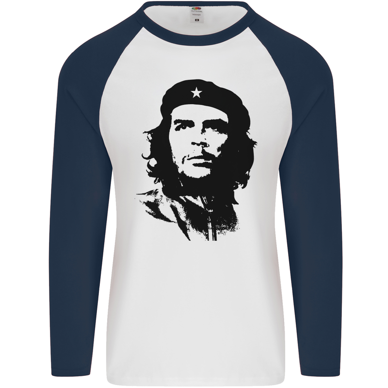 Che Guevara Silhouette Mens L/S Baseball T-Shirt White/Navy Blue