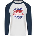 Torn Cambodia Flag Cambodian Day Football Mens L/S Baseball T-Shirt White/Navy Blue