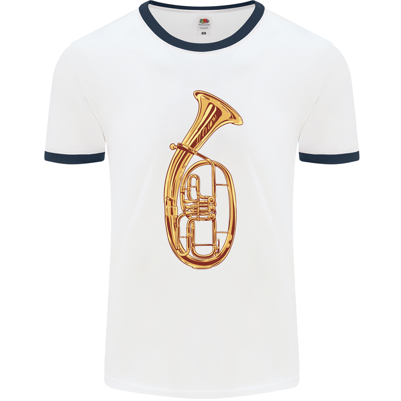 Tenorhorn Brass Musical Instrument Mens Ringer T-Shirt White/Navy Blue