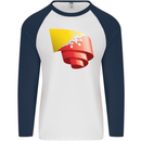 Curled Bhutan Flag Bhutanese Day Football Mens L/S Baseball T-Shirt White/Navy Blue