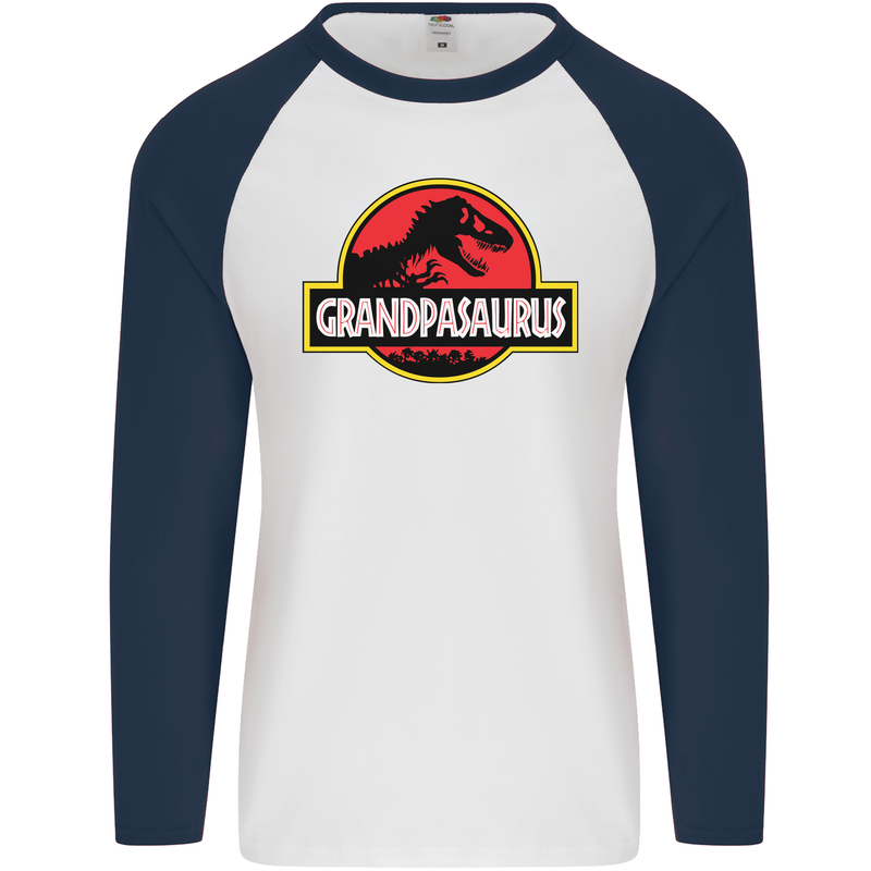 Grandpasaurus Funny Grandpa Grandad Mens L/S Baseball T-Shirt White/Navy Blue