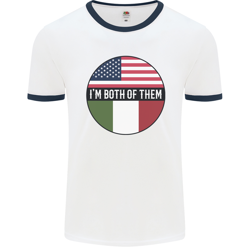 USA and Italian Heritage Italy American Flag Mens Ringer T-Shirt White/Navy Blue