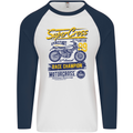 Supercross MotoX Dirt Bike Motocross Mens L/S Baseball T-Shirt White/Navy Blue