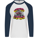 Quad Biking Adrenaline Off Road ATV Biker Mens L/S Baseball T-Shirt White/Navy Blue