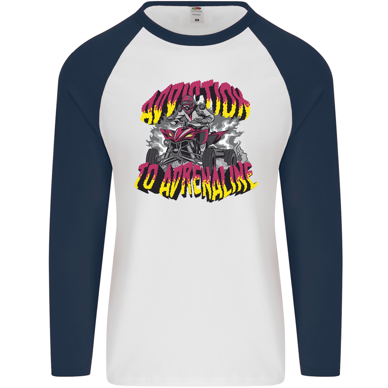 Quad Biking Adrenaline Off Road ATV Biker Mens L/S Baseball T-Shirt White/Navy Blue