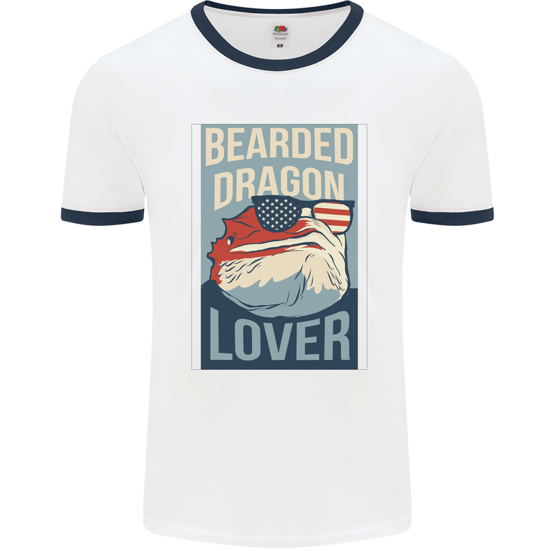 Bearded Dragon Lover USA America Mens Ringer T-Shirt White/Navy Blue