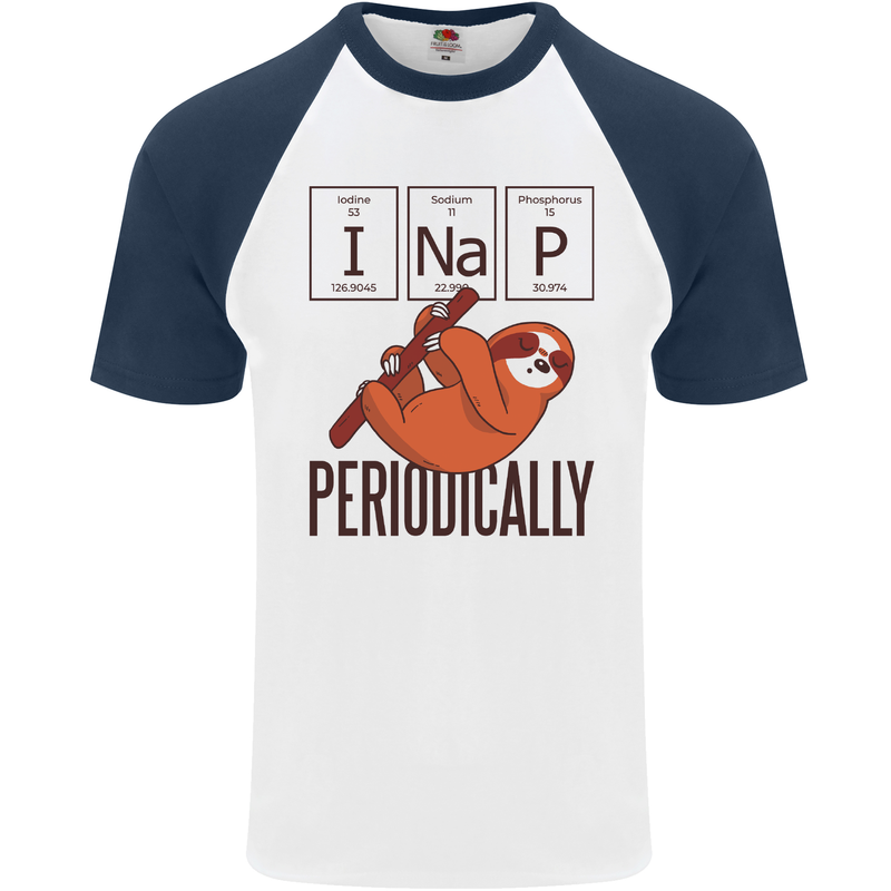 I Nap Funny Periodic Table Sloth Geek Sleep Mens S/S Baseball T-Shirt White/Navy Blue