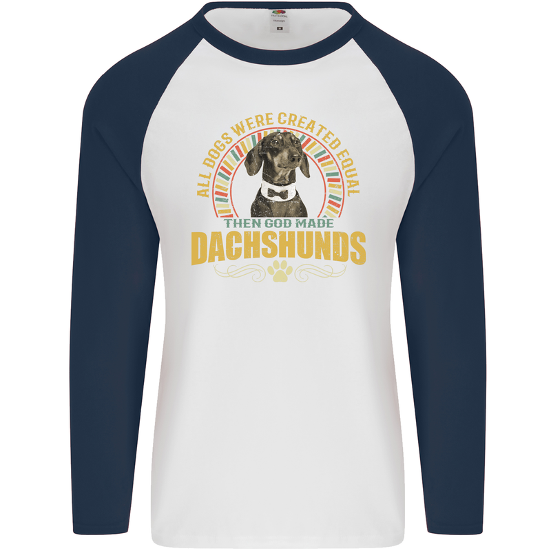A Dachshund Dog Mens L/S Baseball T-Shirt White/Navy Blue