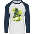 Downhill Mountain Biking My Thrill Cycling Mens L/S Baseball T-Shirt White/Navy Blue