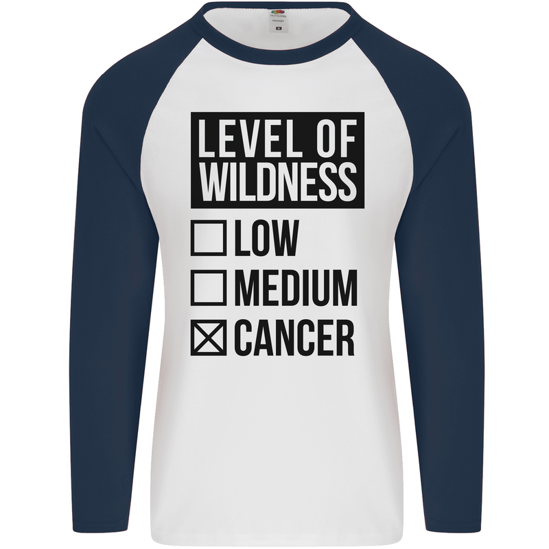 Levels of Wildness Cancer Mens L/S Baseball T-Shirt White/Navy Blue