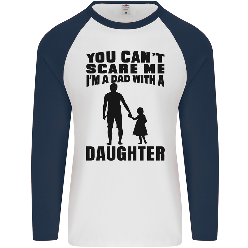 Dad With a Daughter Funny Fathers Day Mens L/S Baseball T-Shirt White/Navy Blue