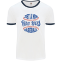 Just a Mom Who Loves Baseball Mens Ringer T-Shirt White/Navy Blue