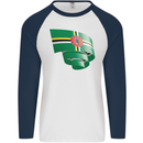 Curled Dominica Flag Dominican Day Football Mens L/S Baseball T-Shirt White/Navy Blue