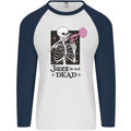 Jazz is Not Dead Skeleton Mens L/S Baseball T-Shirt White/Navy Blue