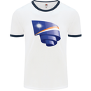 Curled Marshall Islands Flag Day Football Mens Ringer T-Shirt White/Navy Blue