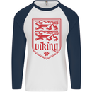 The Vikings Valknut Symbol Lions Valhalla Mens L/S Baseball T-Shirt White/Navy Blue