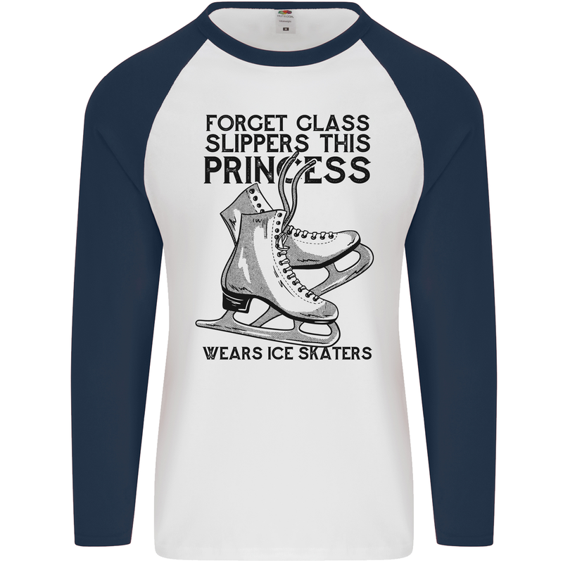 This Princess Wears Ice Skates Skater Funny Mens L/S Baseball T-Shirt White/Navy Blue