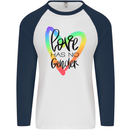 LGBT Love Has No Gender Gay Pride Day Mens L/S Baseball T-Shirt White/Navy Blue