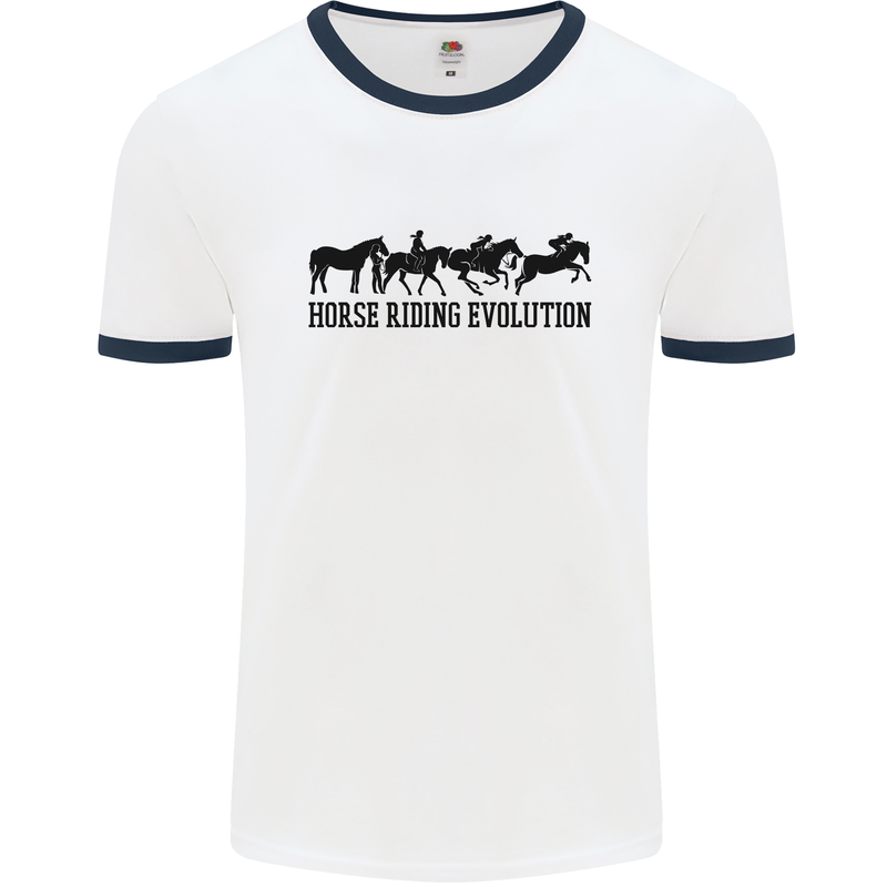 Equestrian Horse Riding Evolution Mens Ringer T-Shirt White/Navy Blue