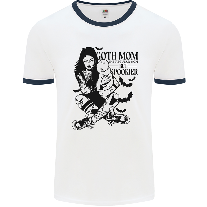 Goth Mum Like a Regular but Spookier Gothic Mens Ringer T-Shirt White/Navy Blue