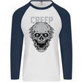 Creep Human Skull Gothic Rock Music Metal Mens L/S Baseball T-Shirt White/Navy Blue