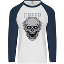 Creep Human Skull Gothic Rock Music Metal Mens L/S Baseball T-Shirt White/Navy Blue