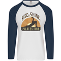 Yoga Rise and Shine Pilates Time Funny Mens L/S Baseball T-Shirt White/Navy Blue