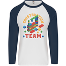 Construction Funny Building Blocks Bricks Mens L/S Baseball T-Shirt White/Navy Blue