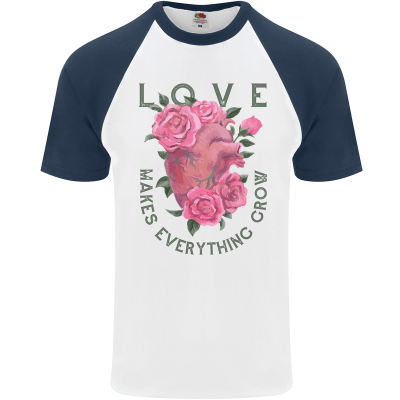 Love Makes Everything Grow Valentines Day Mens S/S Baseball T-Shirt White/Navy Blue
