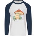 A Frog Under a Toadstool Umbrella Toad Mens L/S Baseball T-Shirt White/Navy Blue