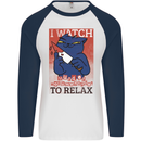 Cat I Watch Murder Documentaries to Relax Mens L/S Baseball T-Shirt White/Navy Blue