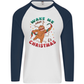 Sloth Wake Me Up When It's Christmas Mens L/S Baseball T-Shirt White/Navy Blue