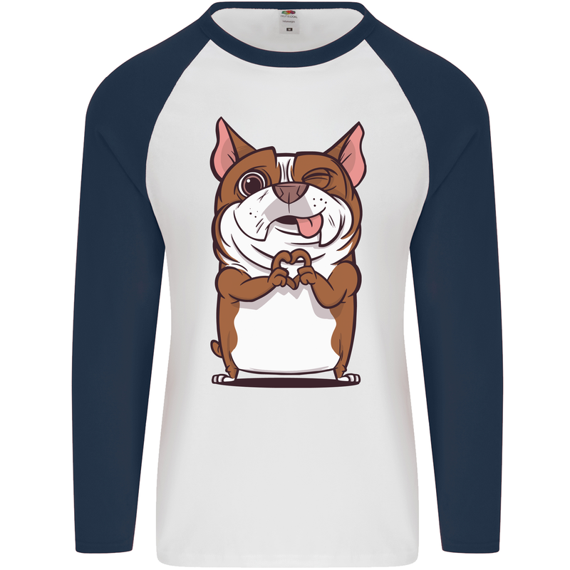 A Cute Dog With a Heart Sign Mens L/S Baseball T-Shirt White/Navy Blue