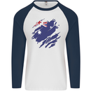 Torn Australia Flag Australian Day Football Mens L/S Baseball T-Shirt White/Navy Blue