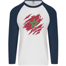 Torn Morocco Flag Moroccan Day Football Mens L/S Baseball T-Shirt White/Navy Blue