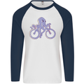 A Cycling Octopus Funny Cyclist Bicycle Mens L/S Baseball T-Shirt White/Navy Blue