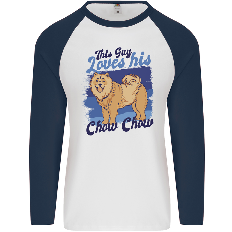 This Guy Loves His Chow Chow Dog Mens L/S Baseball T-Shirt White/Navy Blue