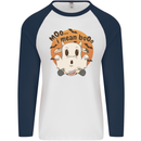 Moo I Mean Boo Funny Cow Halloween Mens L/S Baseball T-Shirt White/Navy Blue