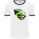 Curled Jamaican Flag Jamaica Day Football Mens Ringer T-Shirt White/Navy Blue
