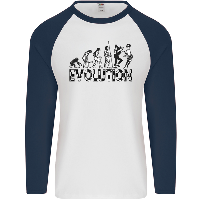 2 Tone Evolution Music 2Tone SKA Mens L/S Baseball T-Shirt White/Navy Blue