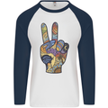 Vacation Peace Gesture Holiday Travel Mens L/S Baseball T-Shirt White/Navy Blue