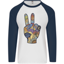 Vacation Peace Gesture Holiday Travel Mens L/S Baseball T-Shirt White/Navy Blue