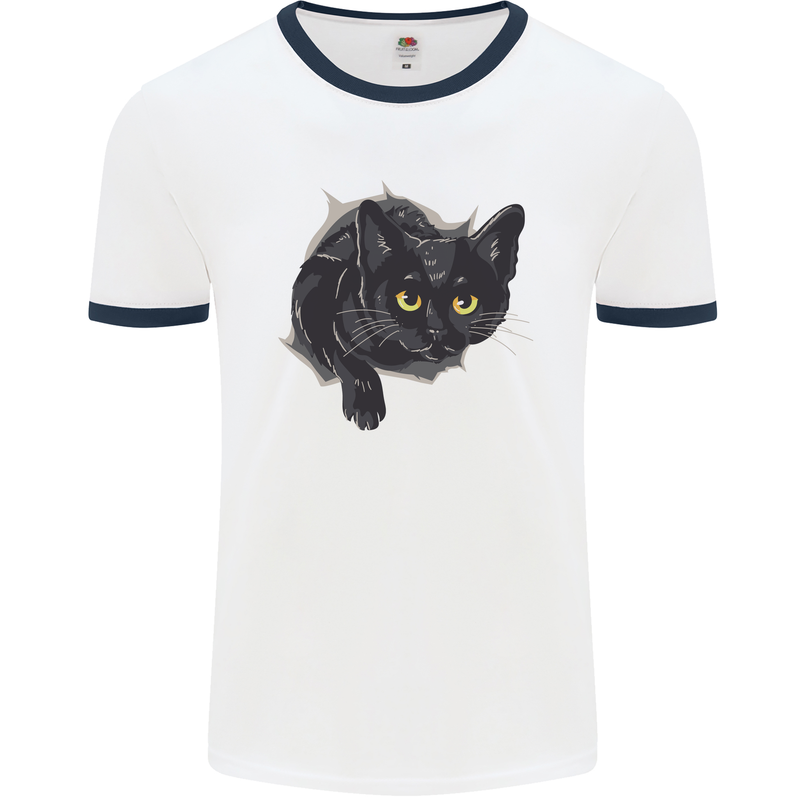 Cat Hole Mens Ringer T-Shirt White/Navy Blue