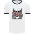 British Biker Skull Motorcycle Motorbike Flag Mens Ringer T-Shirt White/Navy Blue