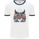 British Biker Skull Motorcycle Motorbike Flag Mens Ringer T-Shirt White/Navy Blue